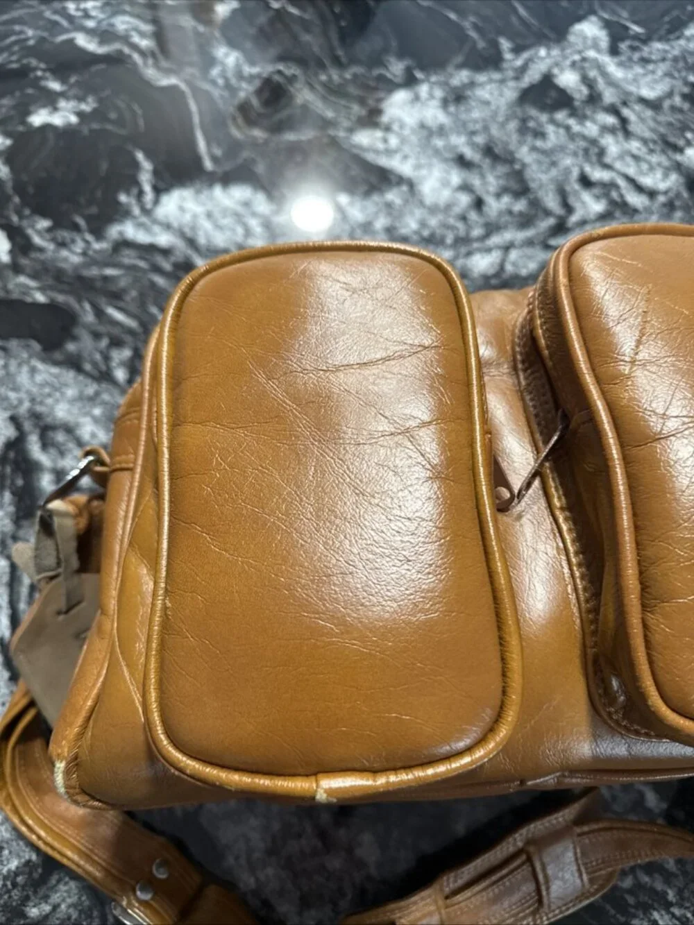 Vintage MARSAND Camel Faux Leather Vegan CAMERA Bag Padded Zippered Pockets